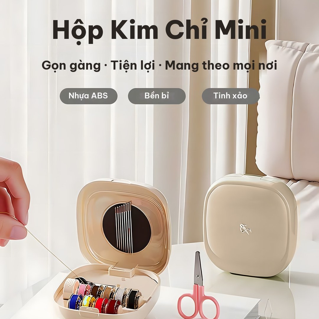 Hộp kim chỉ mini Bonne màu kem